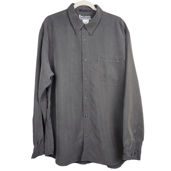 Columbia X.C.O. Modal Poly Blend Gray Ribbed Button Down Shirt Men's Size XL - Picture 1 of 11